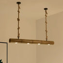 GobekUsa Bamboo Tube Island Lighting - Farmhouse Pendant Light with 4 Bulbs, Yellow and Brown, Rope Included