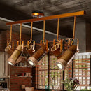 GobekUsa 3/6 Bulbs Bamboo Tube Island Pendant - Brown Iron Suspension Lighting with Hemp Rope