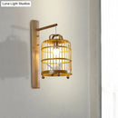 GobekUsa Bamboo Wall Mount Sconce Lamp with Asian Flair - Wood Cage Design, 1 Bulb, White Bird Deco