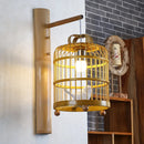 GobekUsa Bamboo Wall Mount Sconce Lamp with Asian Flair - Wood Cage Design, 1 Bulb, White Bird Deco