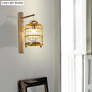 GobekUsa Bamboo Wall Mount Sconce Lamp with Asian Flair - Wood Cage Design, 1 Bulb, White Bird Deco
