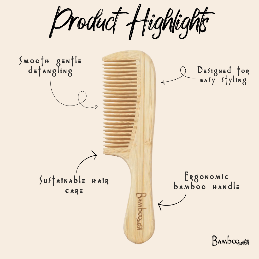 Bamboo Wide Tooth Comb with Handle | Pointed Tips, photo 5 of 6