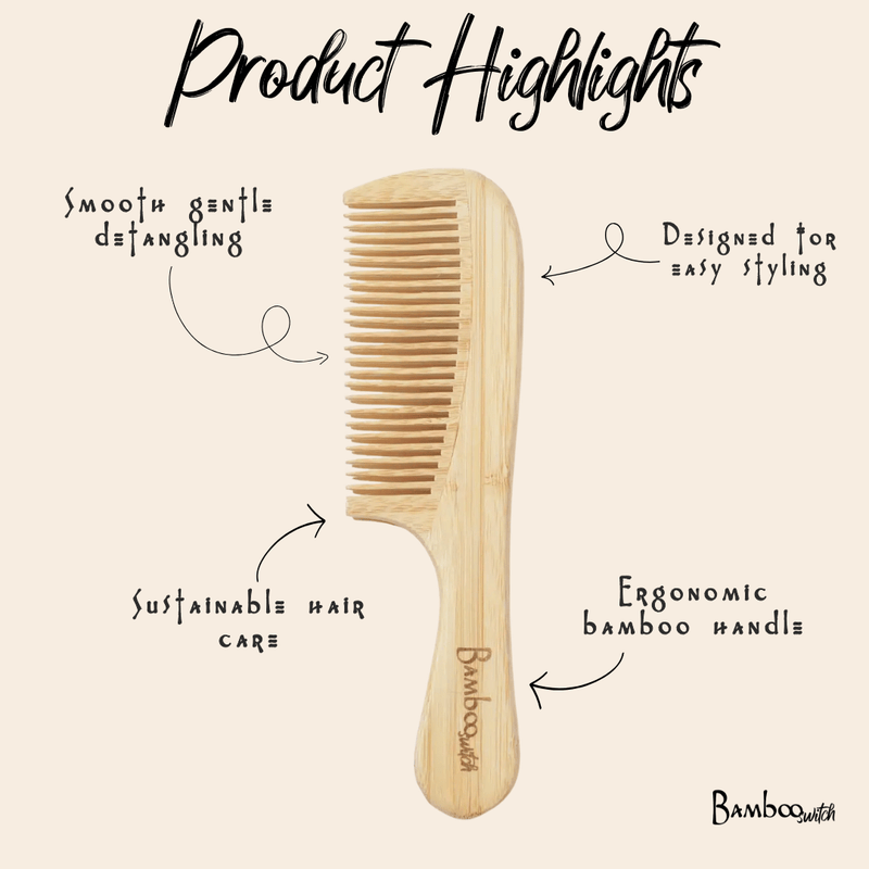 Bamboo Wide Tooth Comb with Handle | Pointed Tips, photo 5 of 6