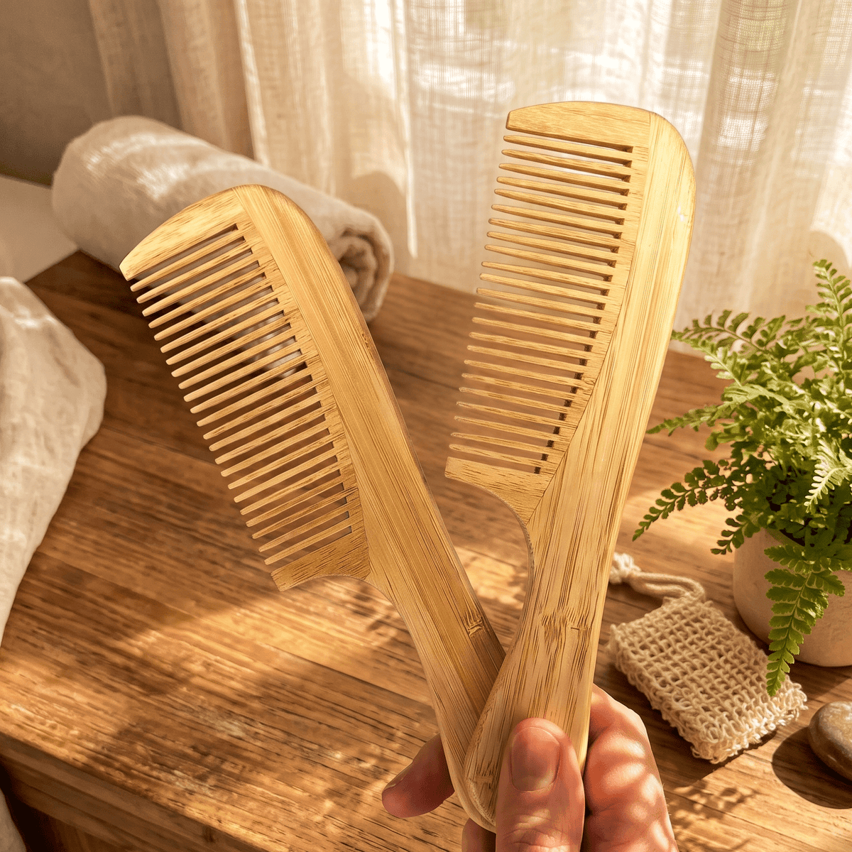 Bamboo Wide Tooth Comb with Handle | Pointed Tips, photo 4 of 6
