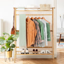 Bamboo Clothing Rack with Storage Shelves-Natural by LJGDeals