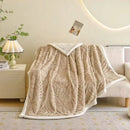 GobekUsa Banana Leaf Jacquard Faux Rabbit Fur Double Layer Lamb Bedspread