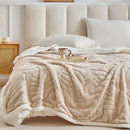 GobekUsa Banana Leaf Jacquard Faux Rabbit Fur Double Layer Lamb Bedspread