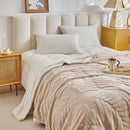 GobekUsa Banana Leaf Jacquard Faux Rabbit Fur Double Layer Lamb Bedspread