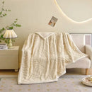 GobekUsa Banana Leaf Jacquard Faux Rabbit Fur Double Layer Lamb Bedspread