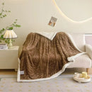 GobekUsa Banana Leaf Jacquard Faux Rabbit Fur Double Layer Lamb Bedspread