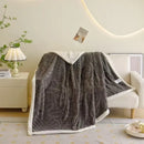 GobekUsa Banana Leaf Jacquard Faux Rabbit Fur Double Layer Lamb Bedspread