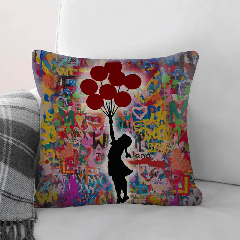 Banksy Balloon Girl Graffiti Cushion