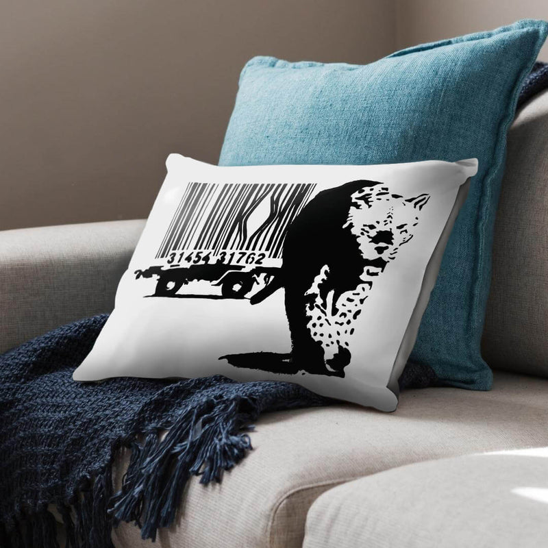 Banksy Barcode Leopard Cushion