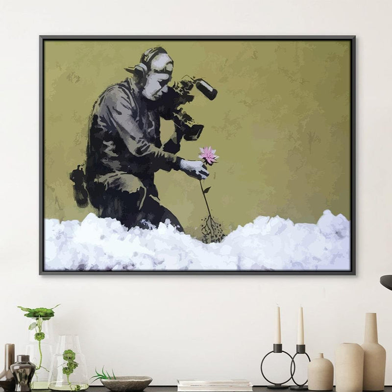 Banksy Cameraman and Flower Canvas