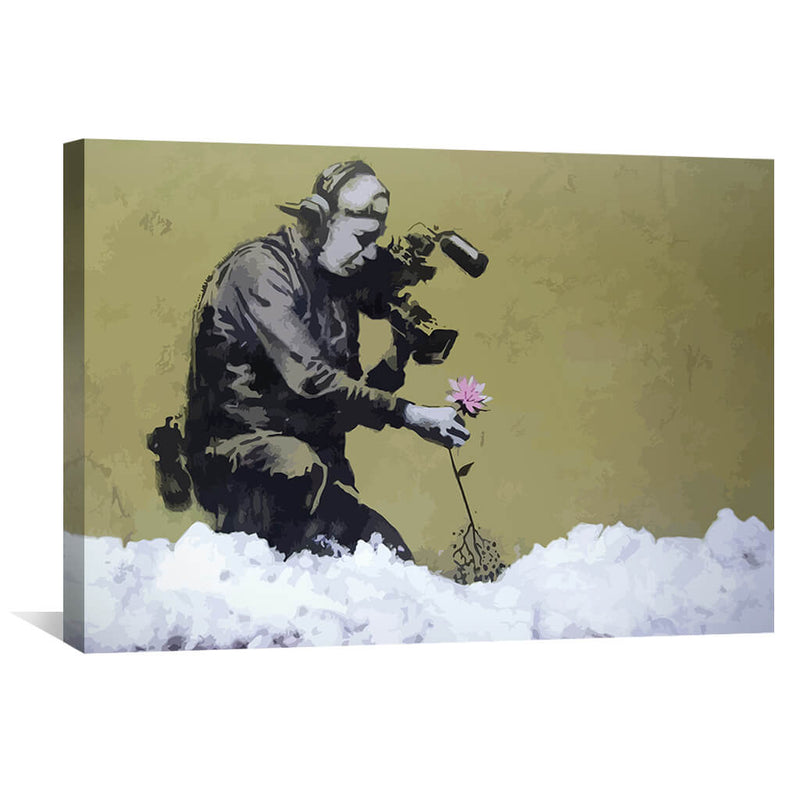 Banksy Cameraman and Flower Canvas