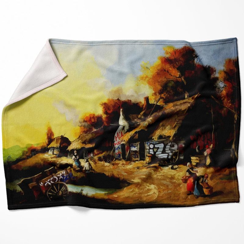 Banksy Countryside Graffiti Blanket