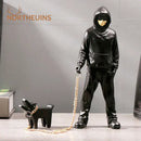 Banksy dog walker black & white resin statue living room street art by Decorbites