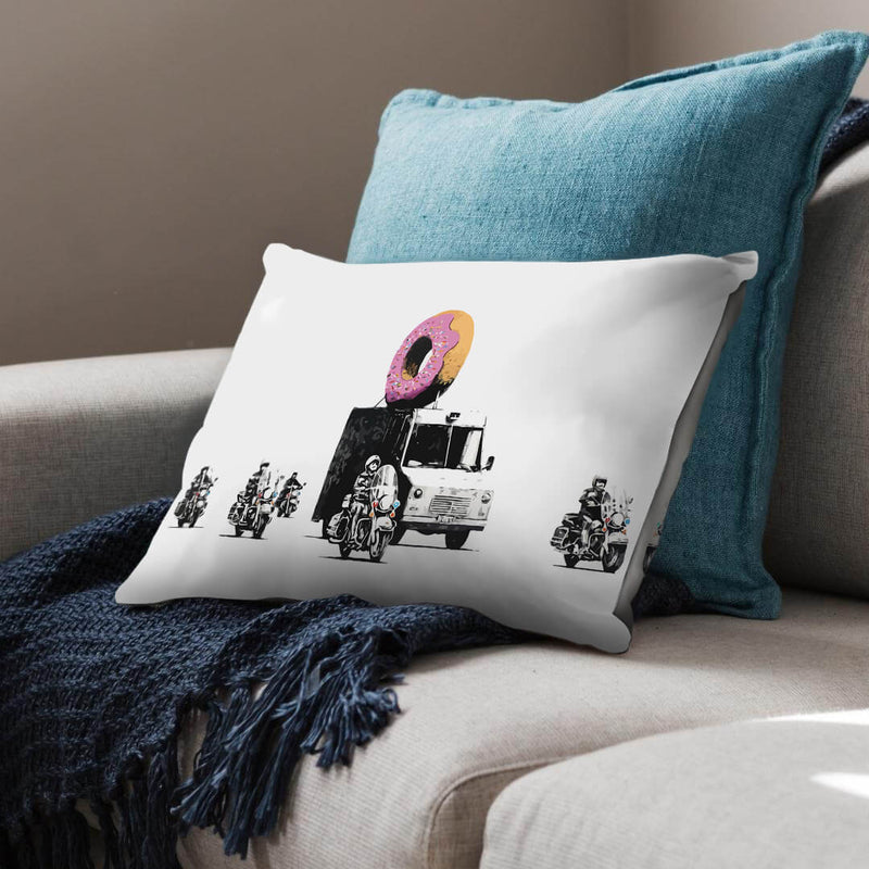 Banksy Doughnut Police Escort Cushion