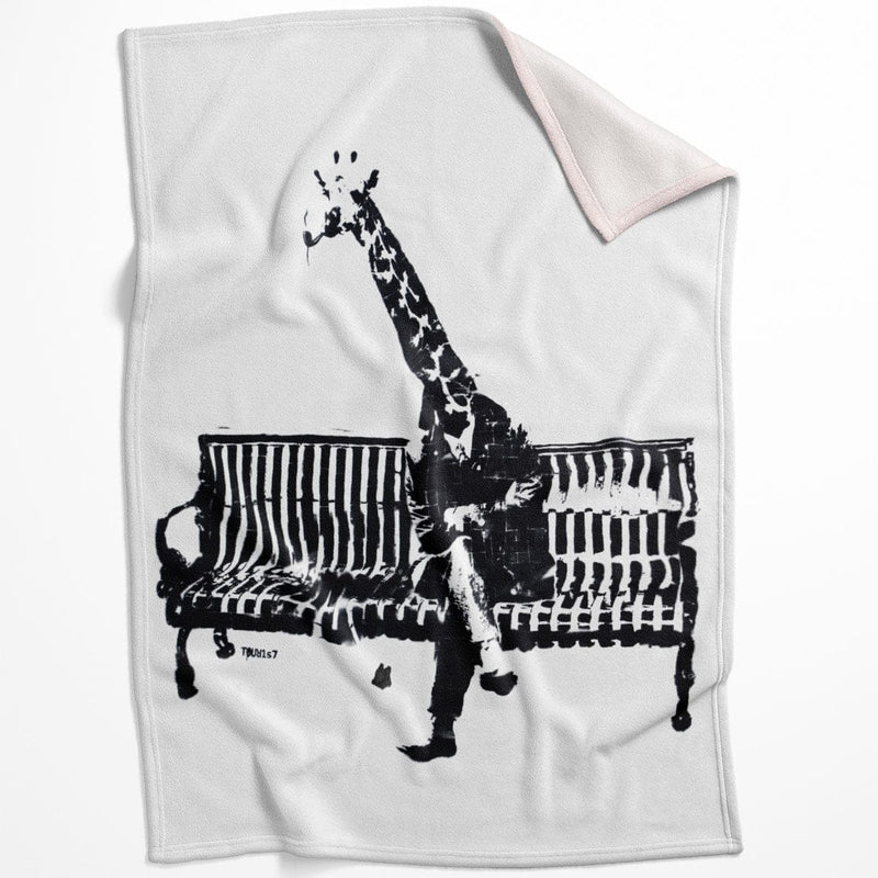 Banksy Giraffe on a Bench Blanket