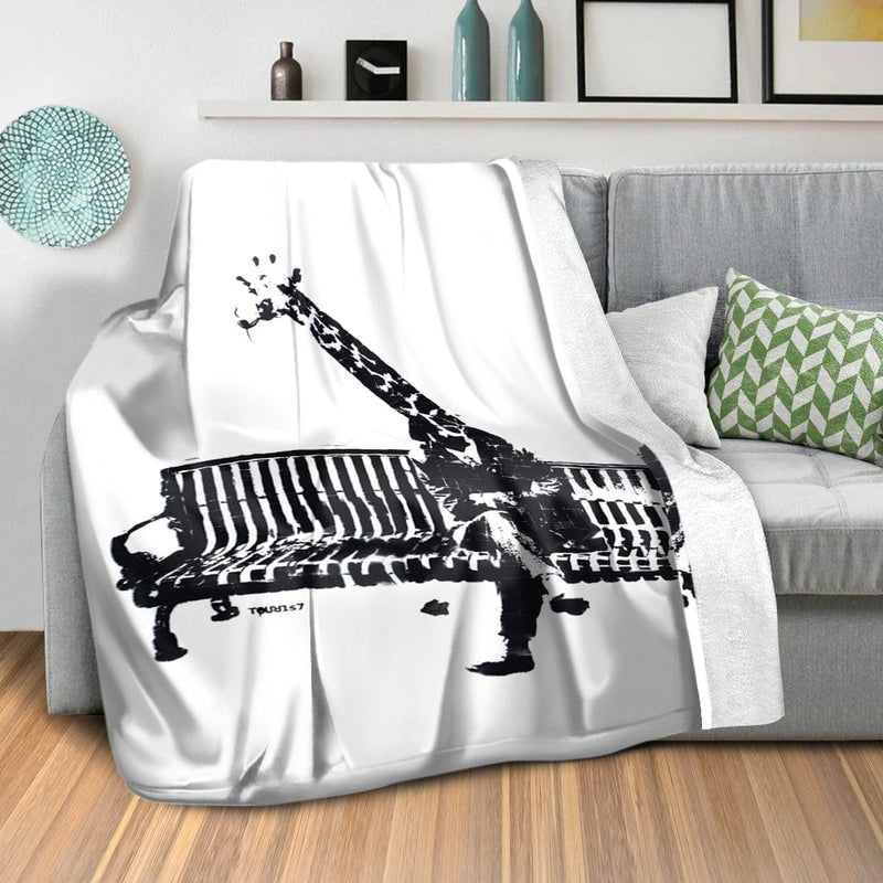 Banksy Giraffe on a Bench Blanket