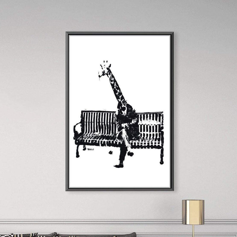 Banksy Giraffe on a Bench Canvas