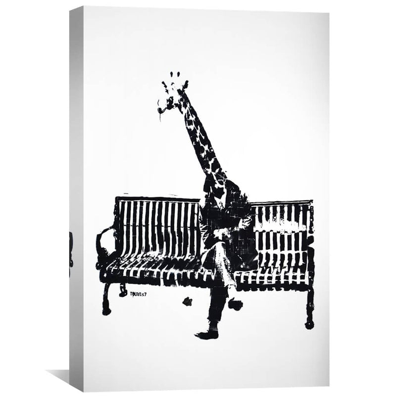 Banksy Giraffe on a Bench Canvas