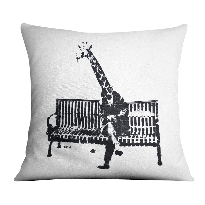 Banksy Giraffe on a Bench Cushion