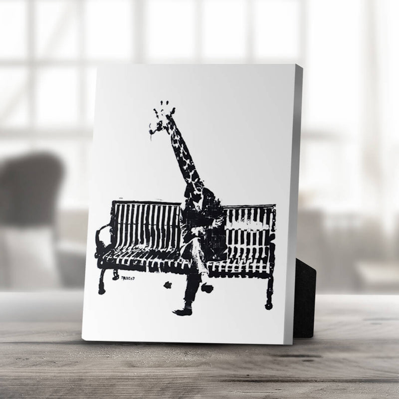 Banksy Giraffe on a Bench Desktop Canvas