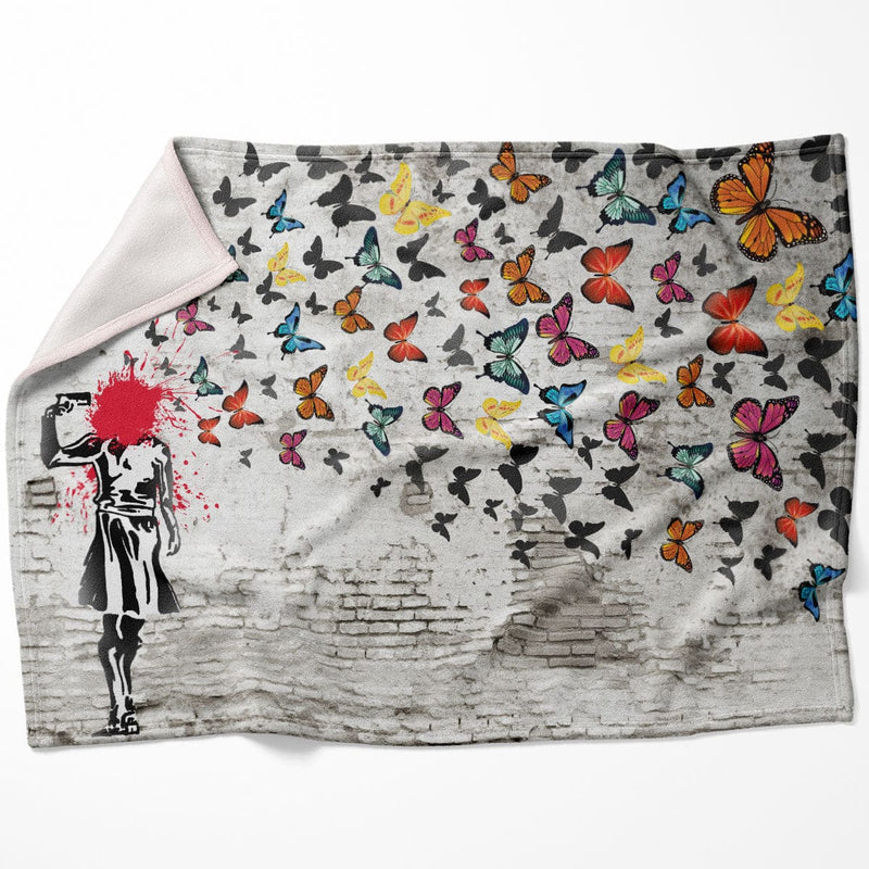 Banksy Girl Shooting Butterflies. Blanket