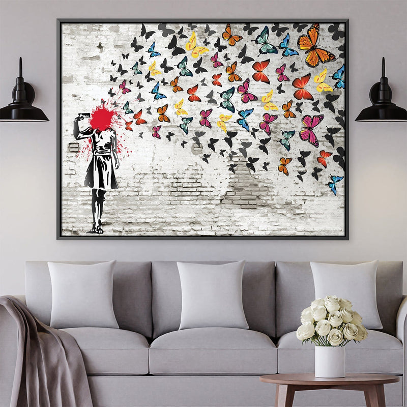 Banksy Girl Shooting Butterflies Canvas