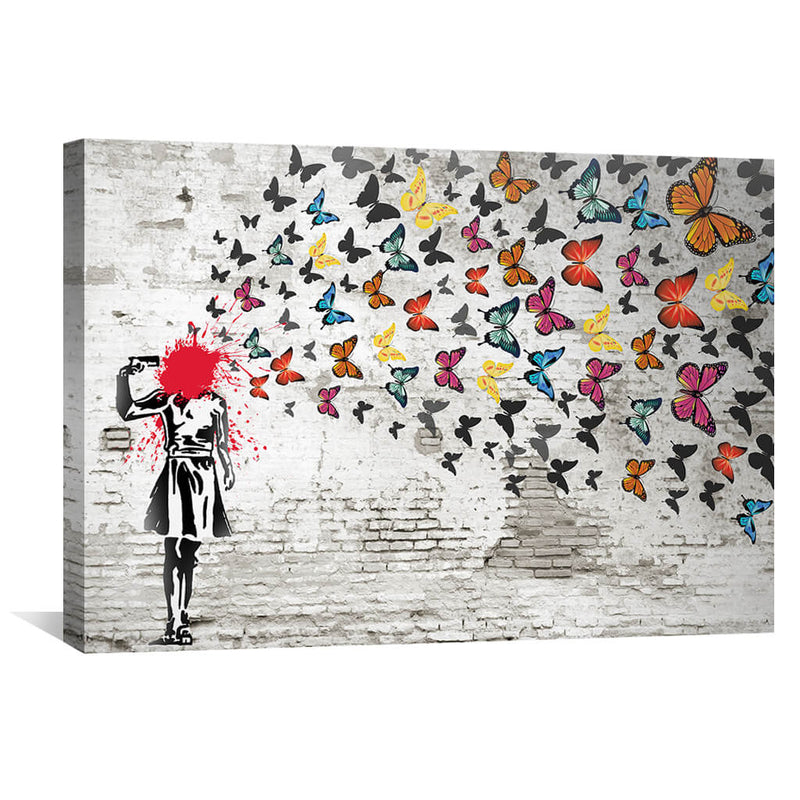 Banksy Girl Shooting Butterflies Canvas