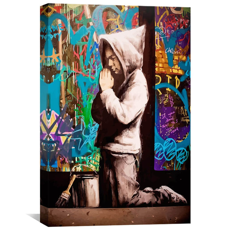 Banksy Graffiti Pray Canvas