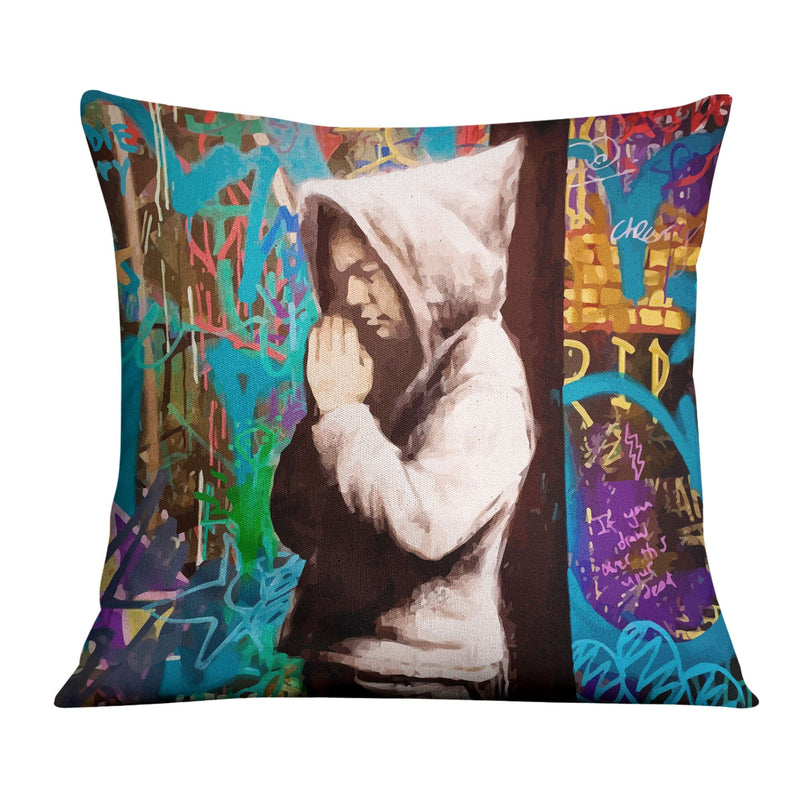 Banksy Graffiti Pray Cushion