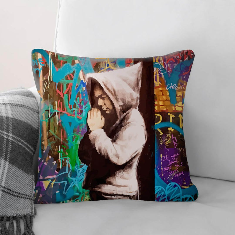 Banksy Graffiti Pray Cushion