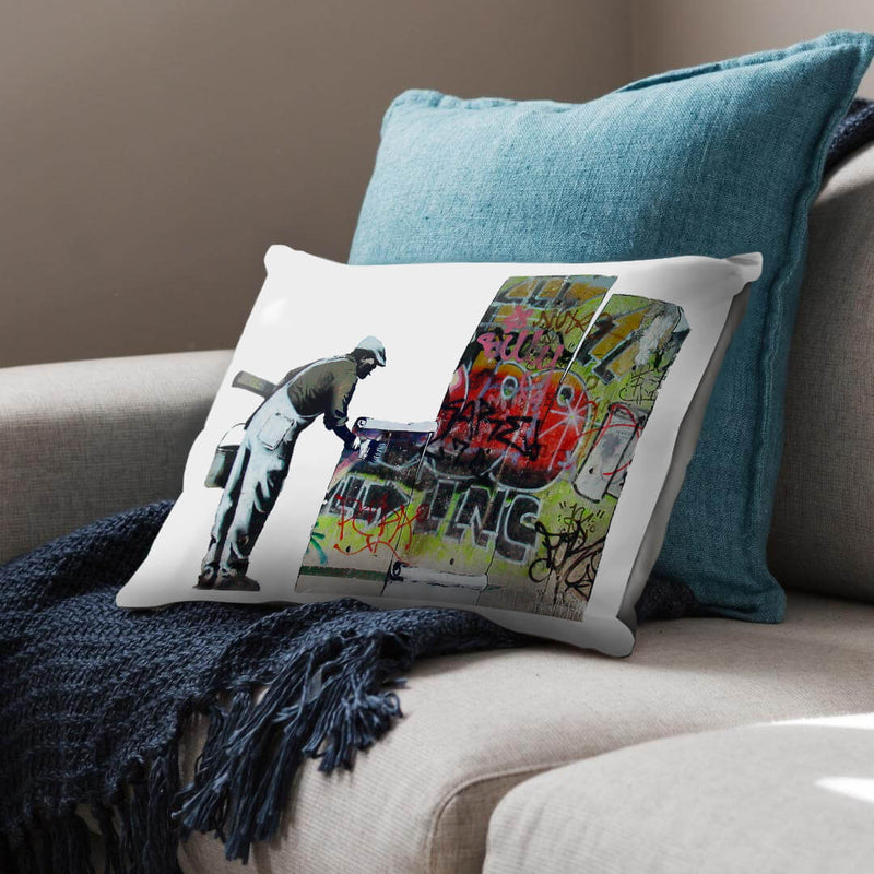 Banksy Graffiti Wallpaper Cushion.