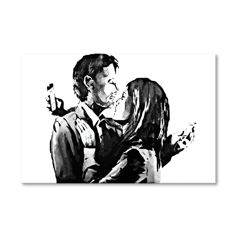 Banksy Mobile Lovers White Canvas