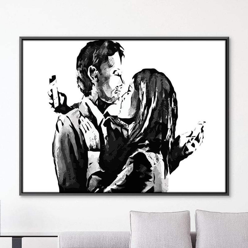 Banksy Mobile Lovers White Canvas