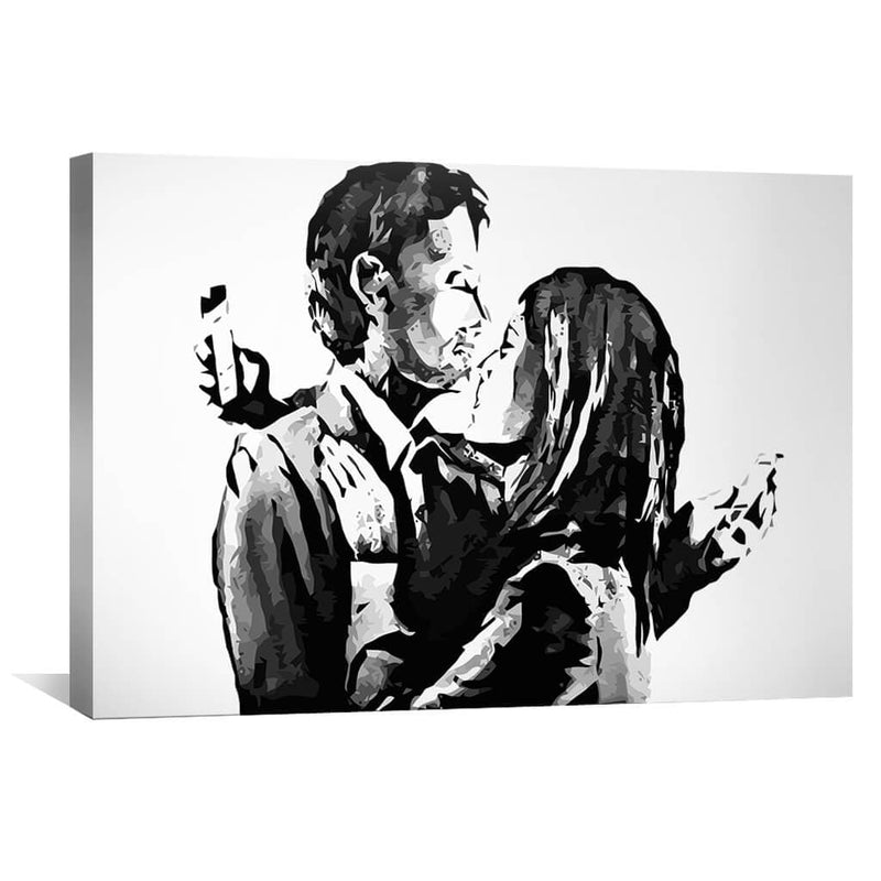 Banksy Mobile Lovers White Canvas