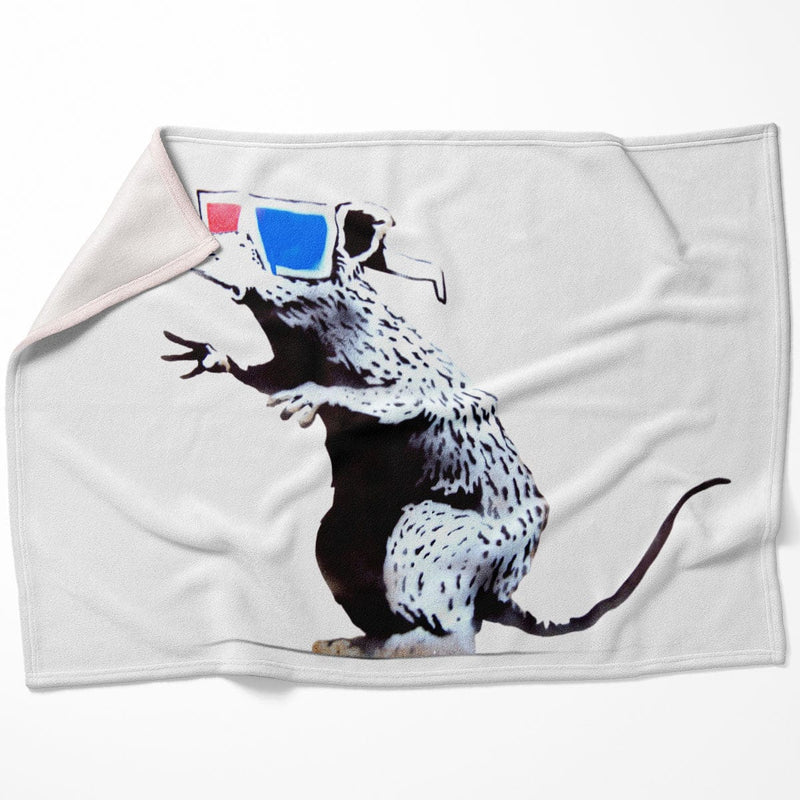 Banksy Rat Wearing 3D Glases Blanket