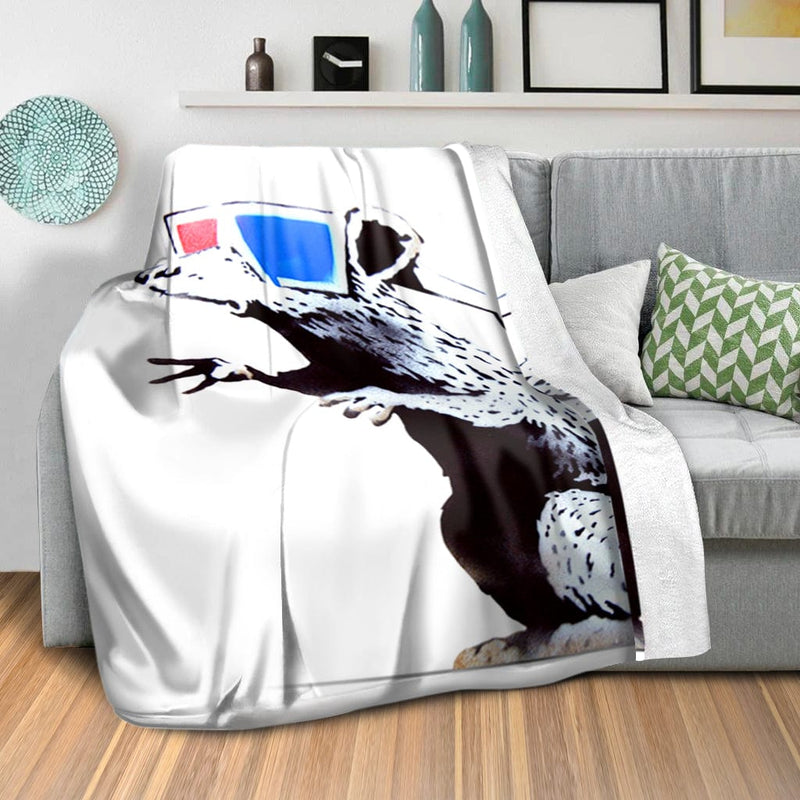 Banksy Rat Wearing 3D Glases Blanket