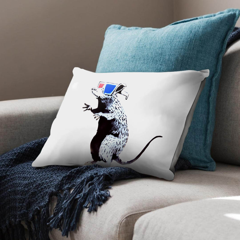 Banksy Rat Wearing 3D Glases Cushion