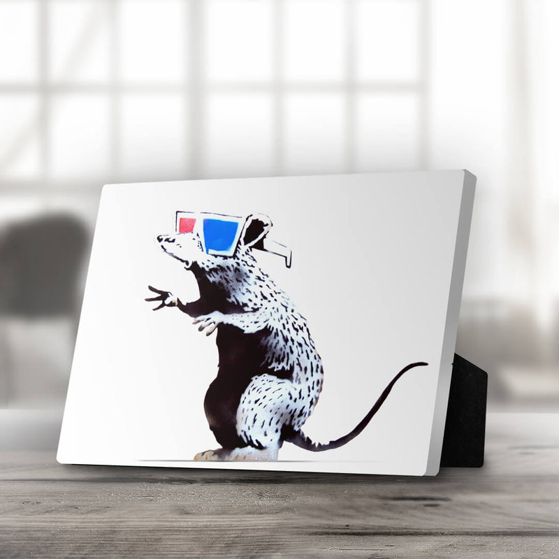 Banksy Rat Wearing 3D Glasses Desktop Canvas