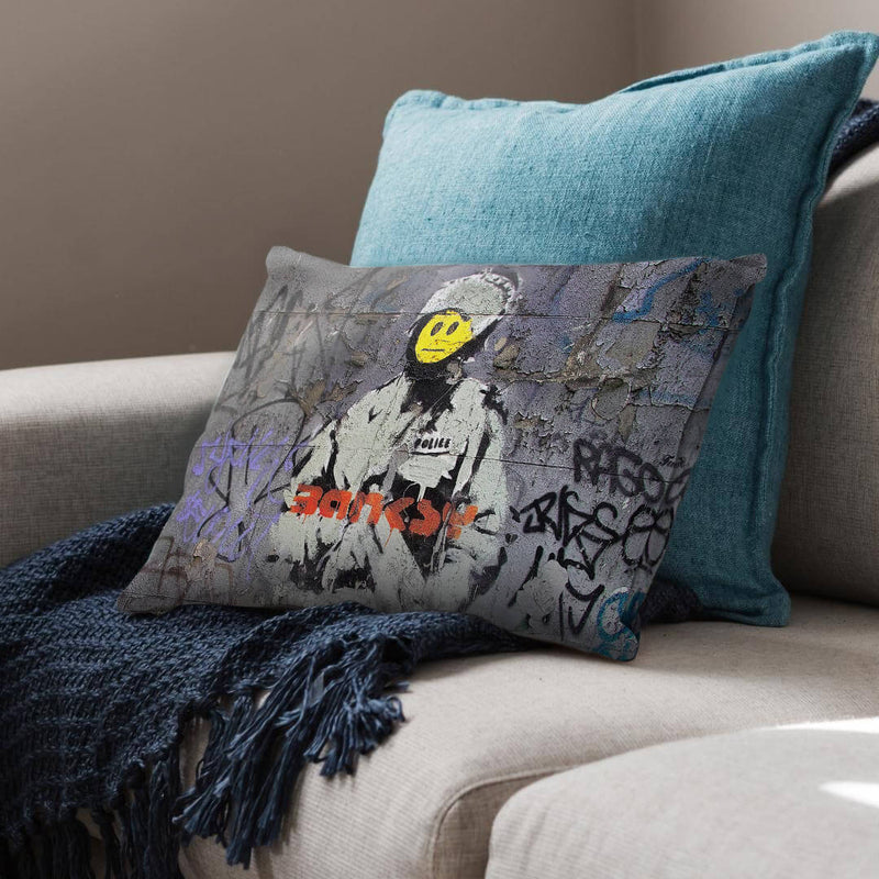 Banksy Smiley Riot Cop Cushion