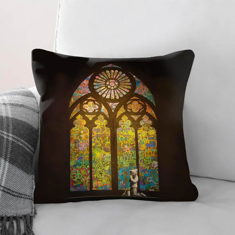 Banksy Stained Glass Window Cushion