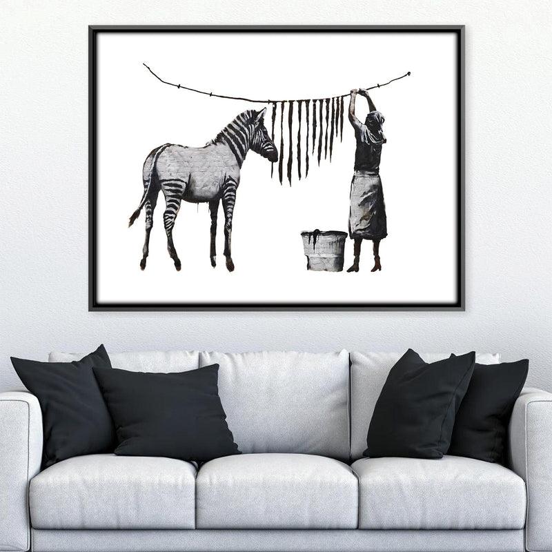 Banksy Washing Zebra Stripes Canvas