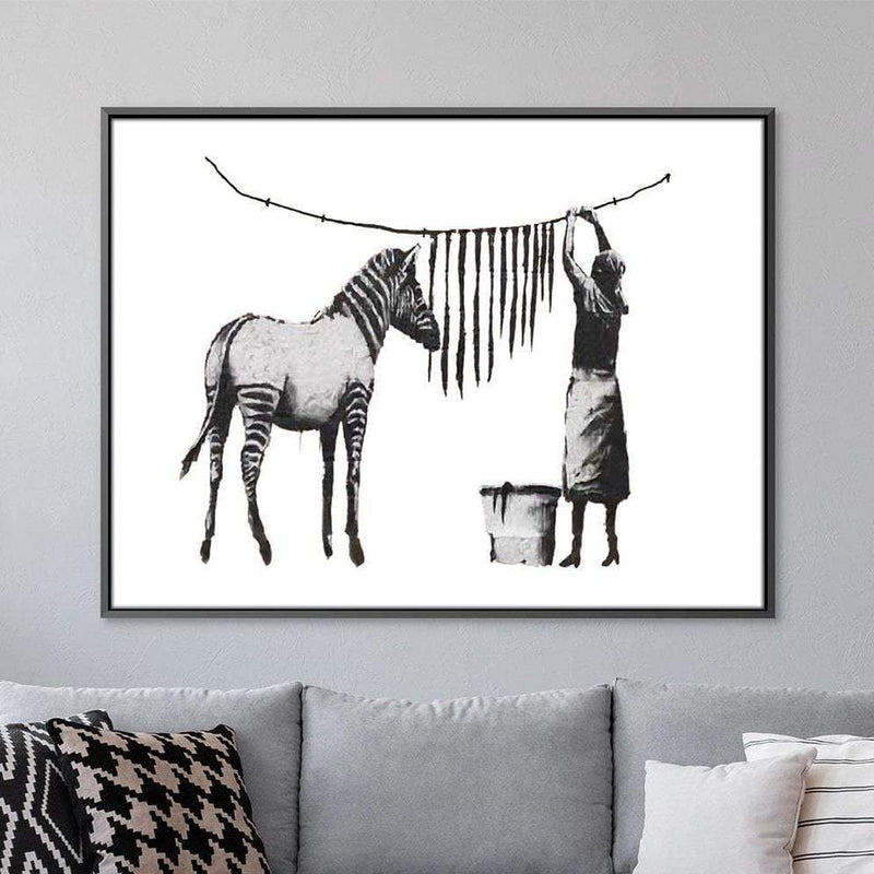 Banksy Washing Zebra Stripes Canvas