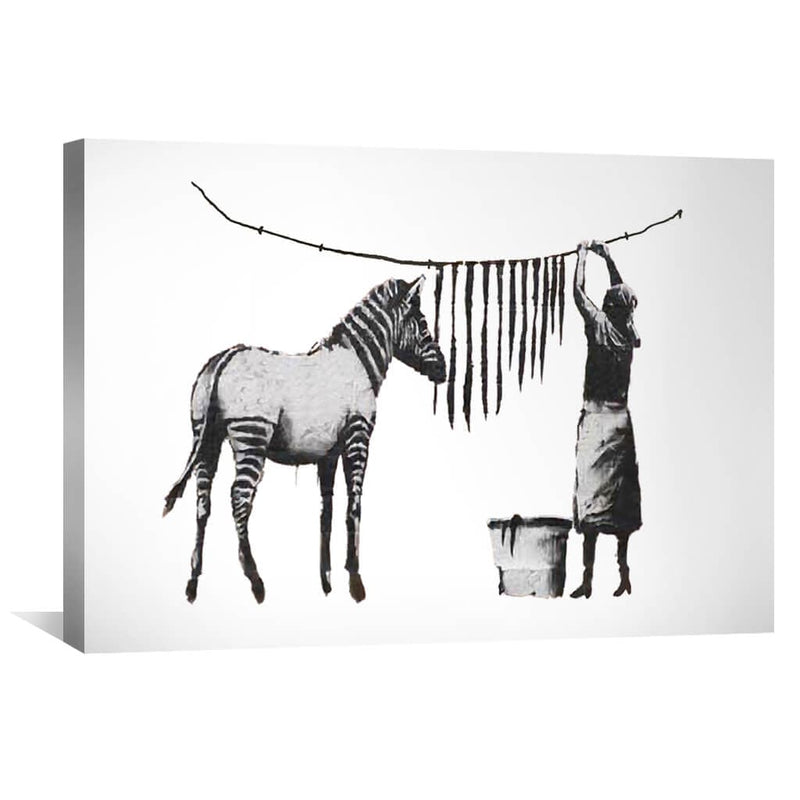 Banksy Washing Zebra Stripes Canvas