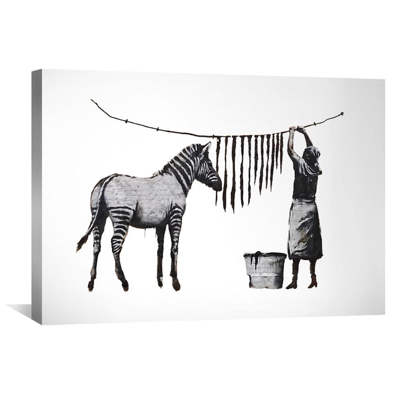 Banksy Washing Zebra Stripes Canvas
