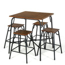 5 Pieces Bar Table Set with 4 Counter Height Backless Stools-Rustic Brown by LJGDeals