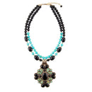 Barcelona Blue Turquoise and Black Onyx Golden Statement Necklace